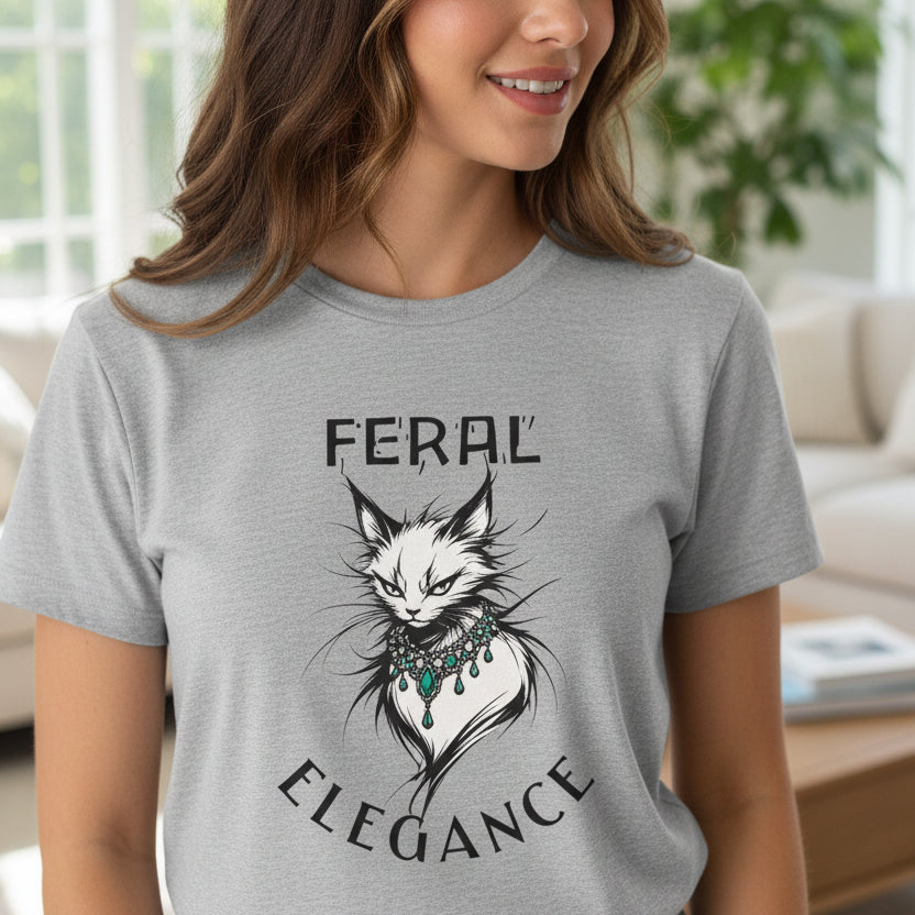Feral Elegance Women’s Graphic T-Shirt – Wild Luxury Cat Design