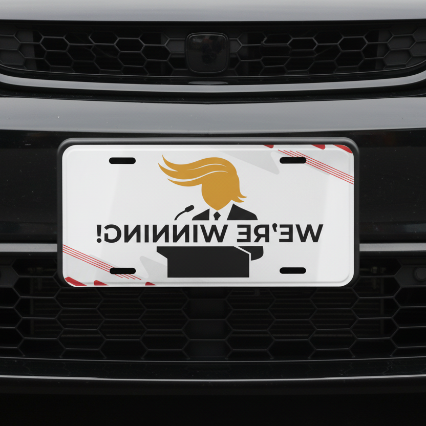 “WE’RE WINNING!” Mirror-Readable Political Parody Vanity Plate