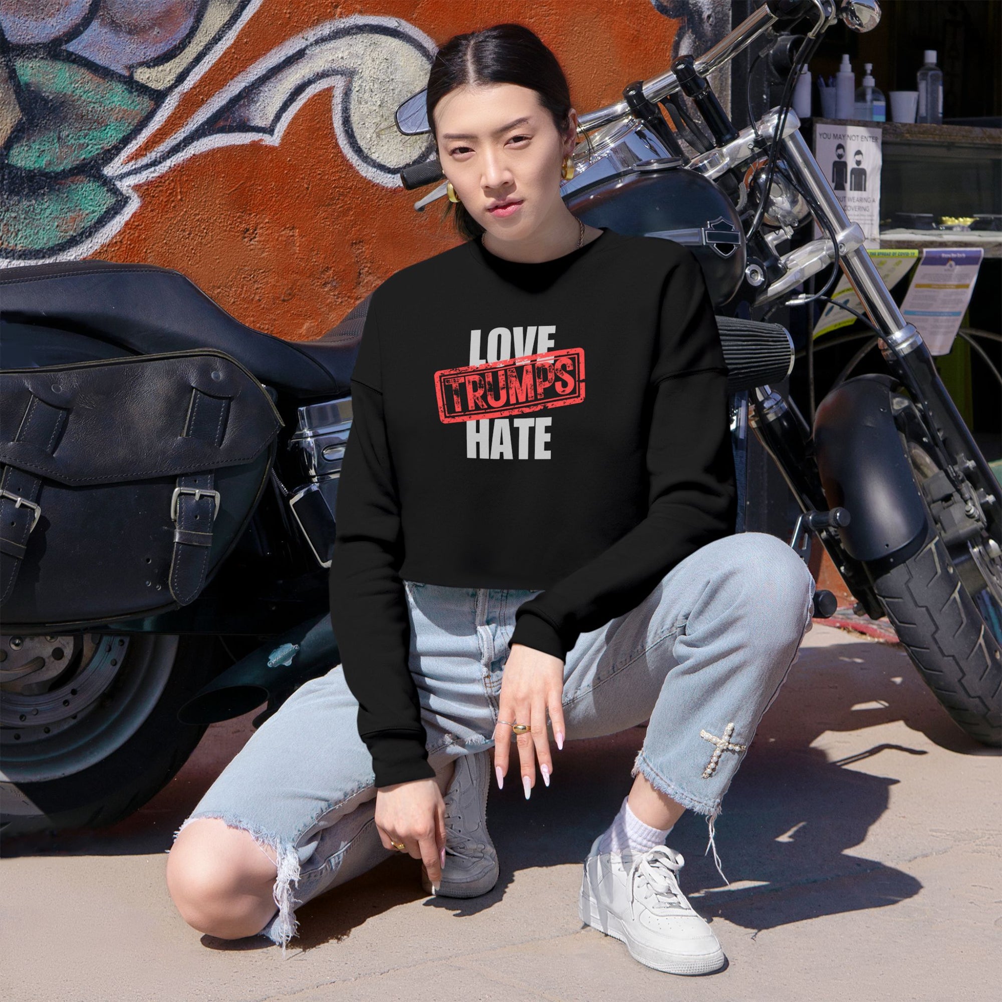 Love Trumps Hate Women's Cropped Sweatshirt