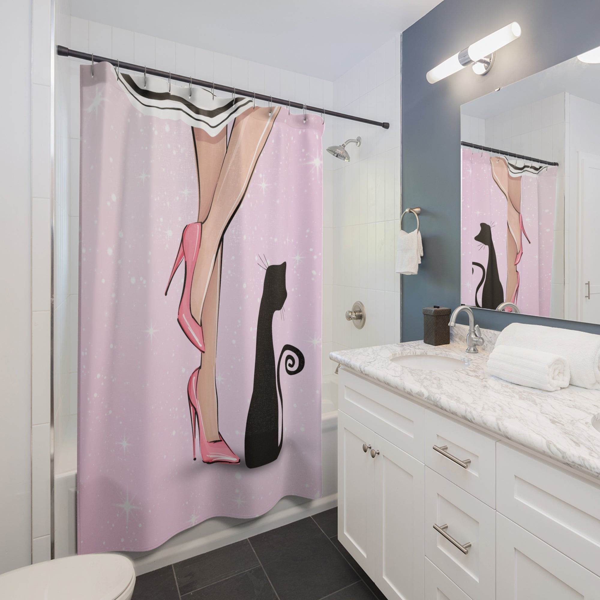 Chic Cat Lady Legs Shower Curtain, Casual Bathroom Decor