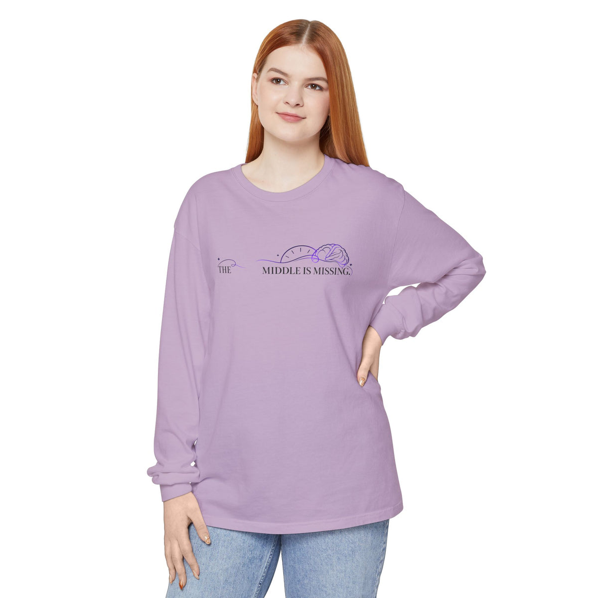Long Sleeve T‑Shirt — “The Middle Is Missing” Minimal Brain Puzzle Design