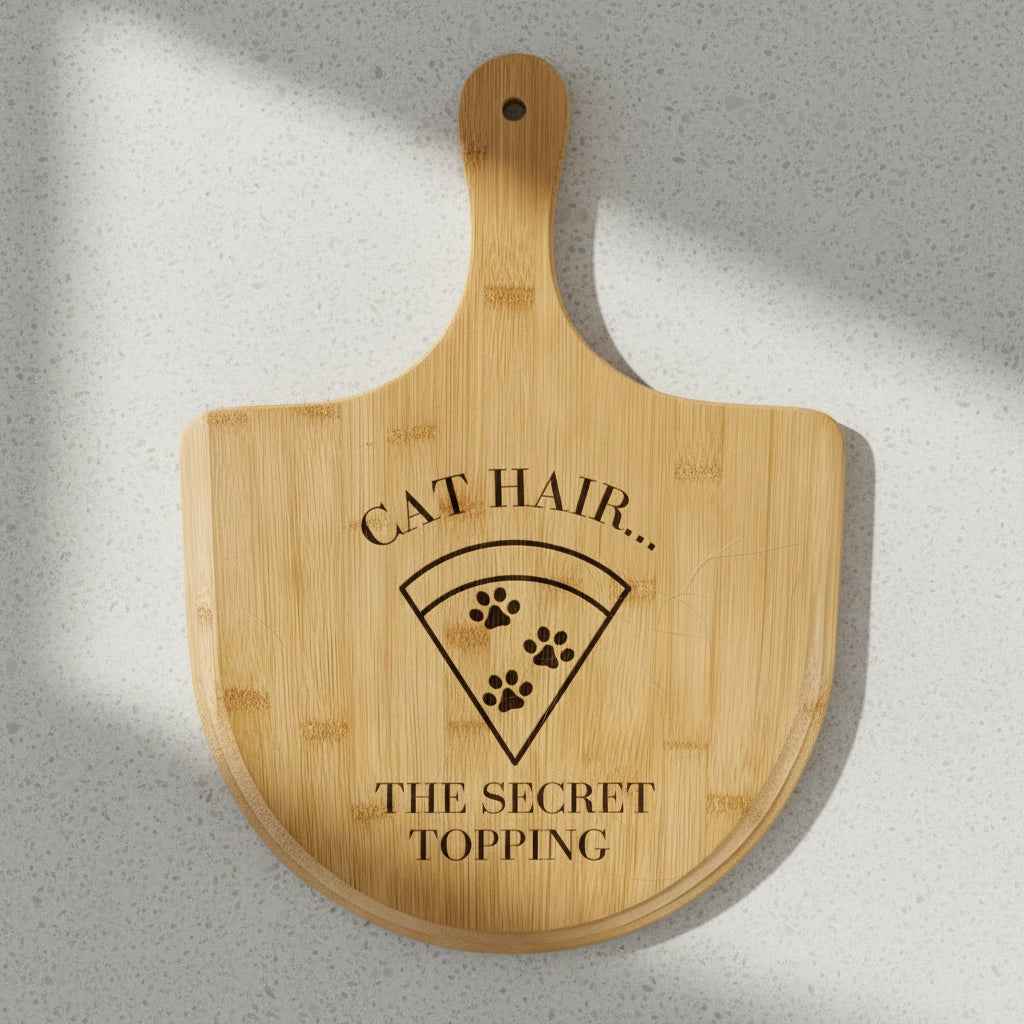 Cat Hair… The Secret Topping – Engraved Bamboo Pizza Board
