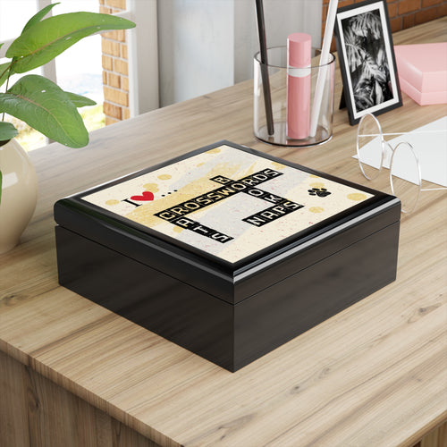 Photo depicting the ​Crosswords and Cats Jewelry Box from EpiAl's Shop.