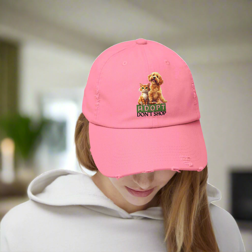 Adopt Don't Shop Distressed Cap, Pet Lover Hat