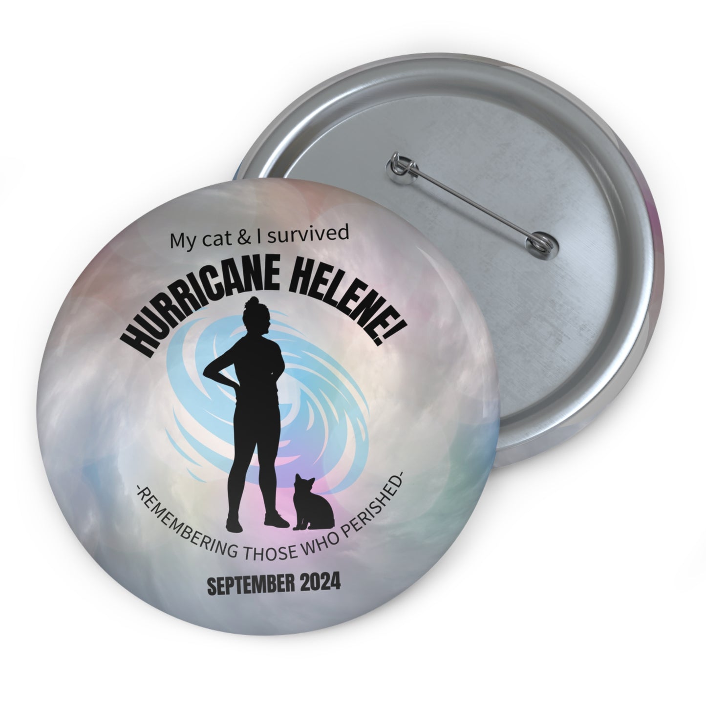 Cat Lady Hurricane Helene Survivor Pin Buttons
