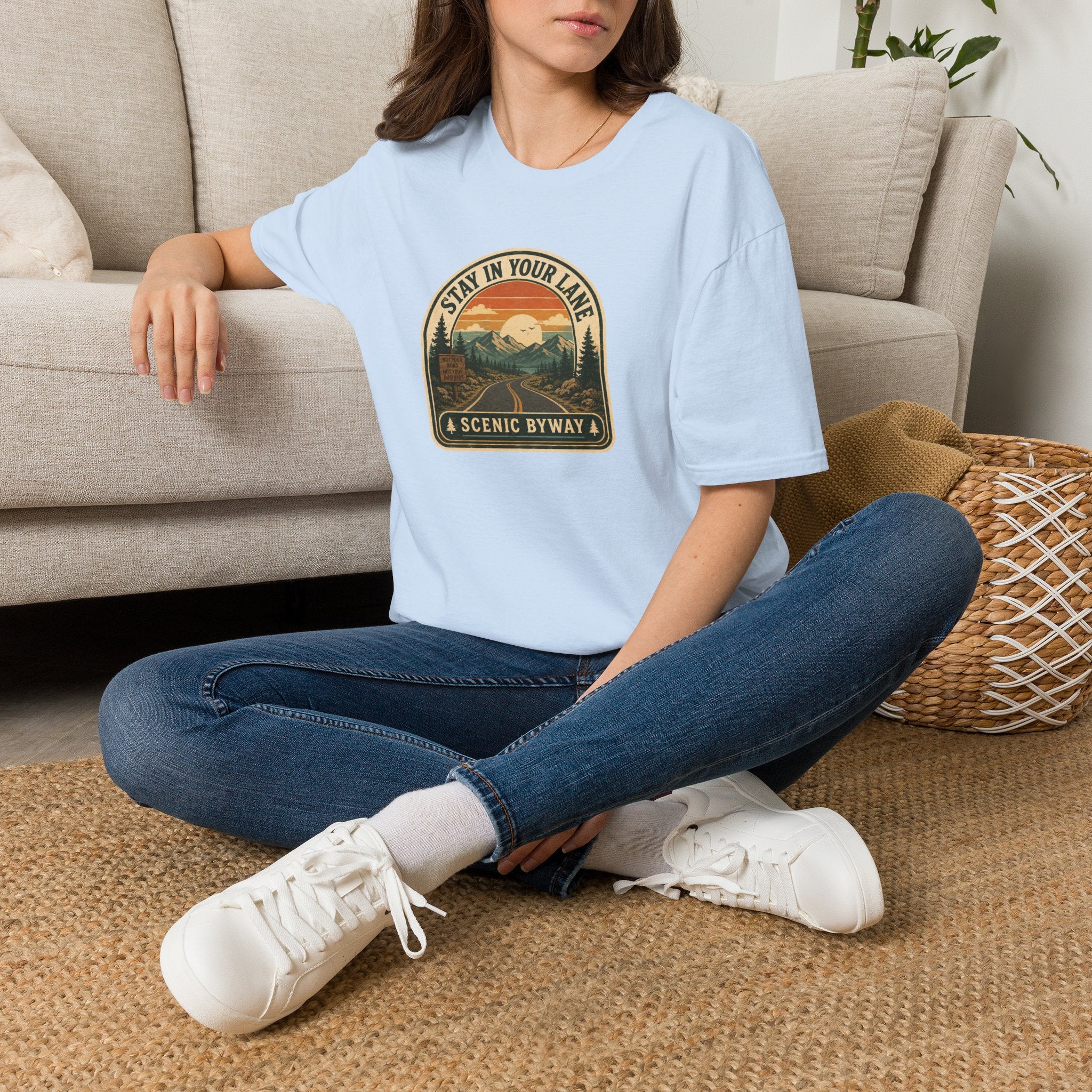 Stay in Your Lane Scenic Byway Unisex T-Shirt | Retro Road Trip Graphic Tee