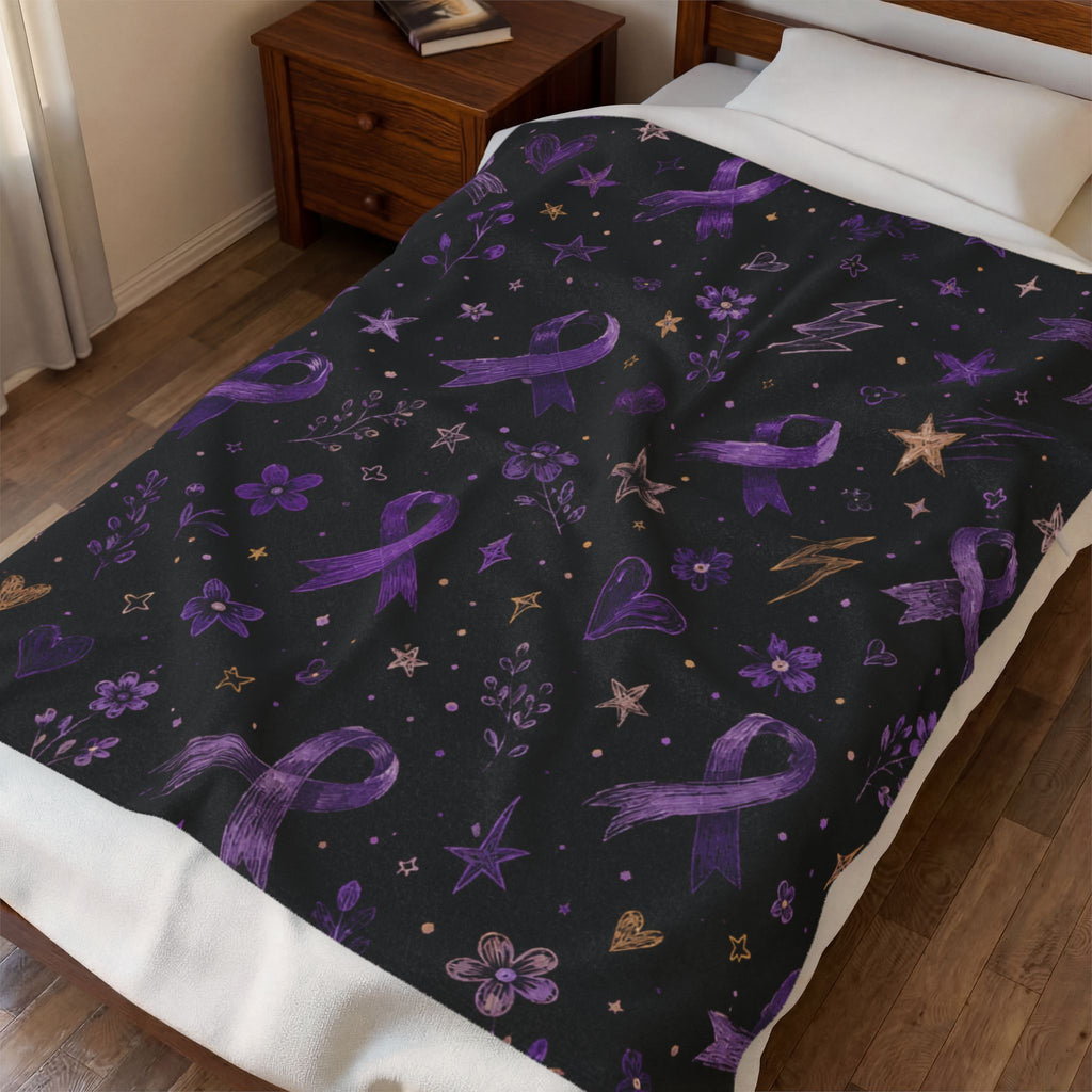 Purple Epilepsy Awareness Ribbon Velveteen Plush Blanket