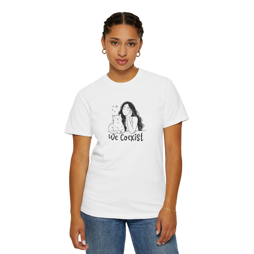We Coexist T-Shirt – Minimalist Cat Lover Graphic Tee