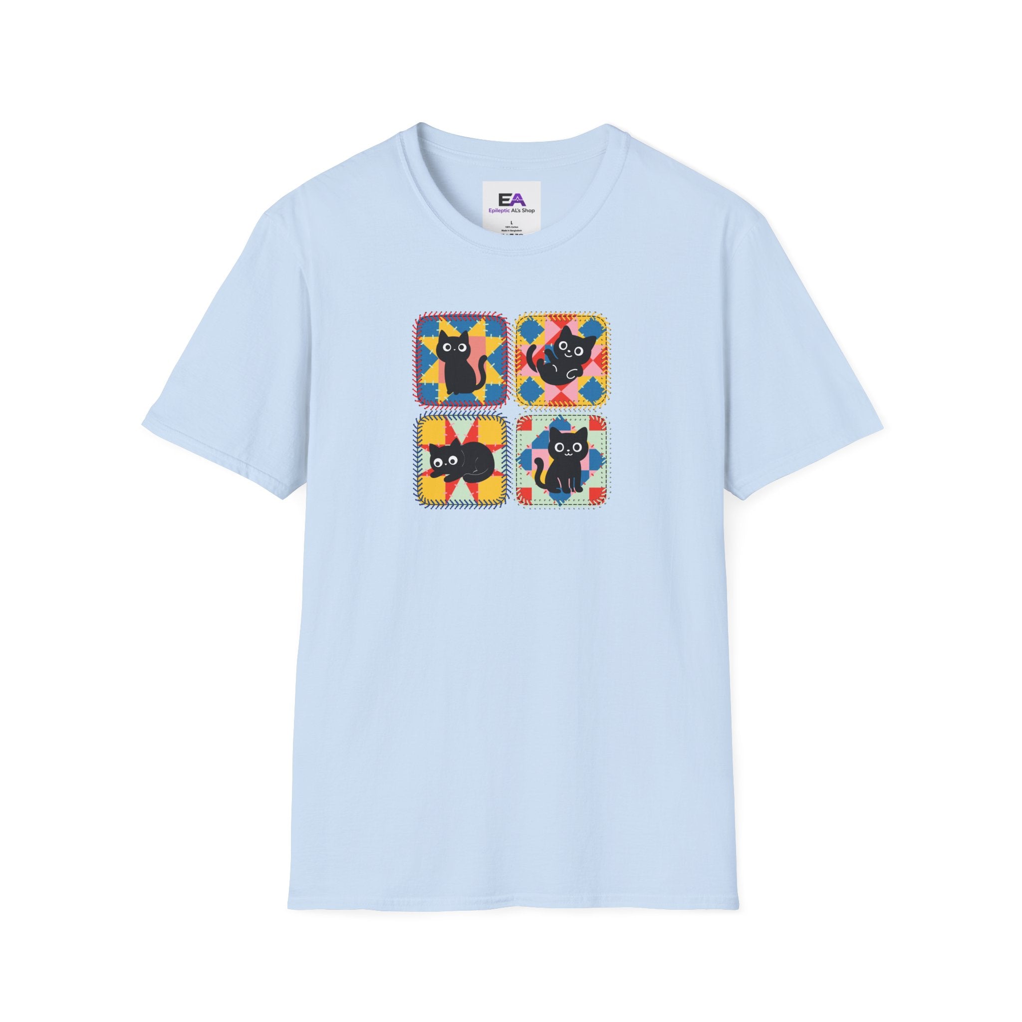 Patchwork Black Cats T-Shirt | Colorful Quilt Cat Lover Graphic Tee