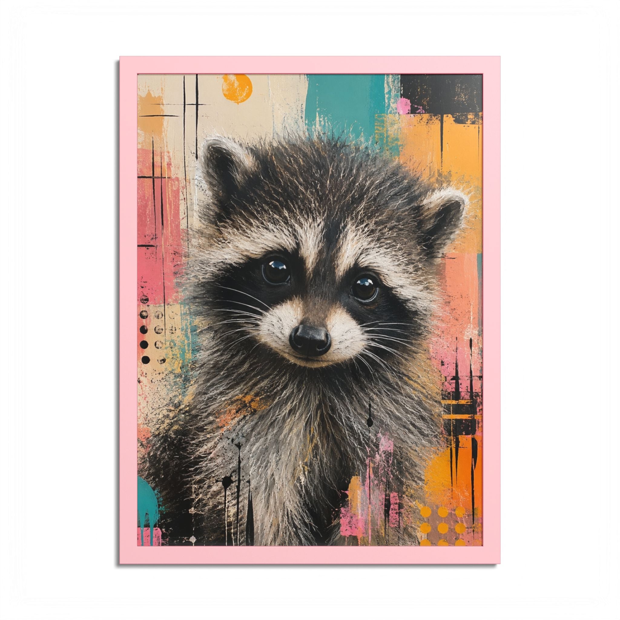 Jimothy Modern Raccoon Framed Wall Art | Colorful Contemporary Animal Portrait