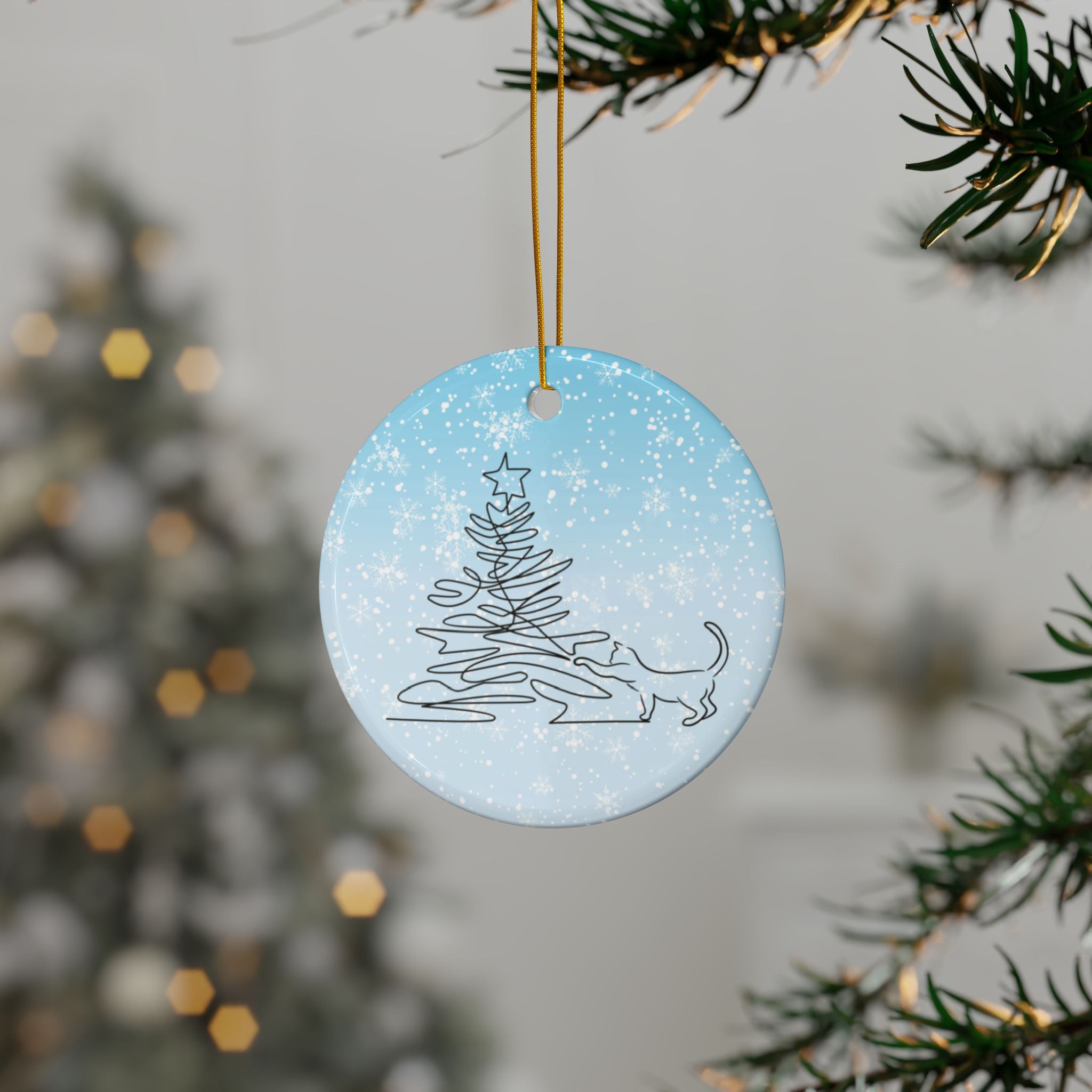 Photo depicting the ​Sketchy Christmas Kitty Ceramic Ornaments, 2-Side Print from EpiAl's Shop.