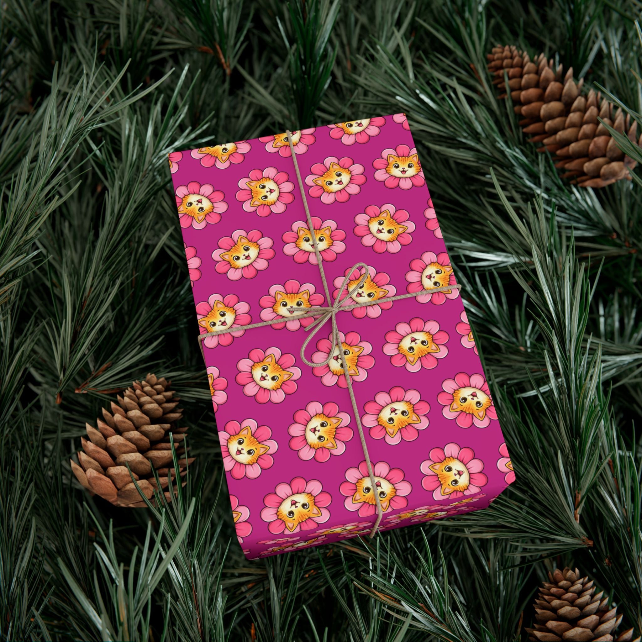Pink Cat Blossom Gift Wrap | Cute Cat Lover Wrapping Paper