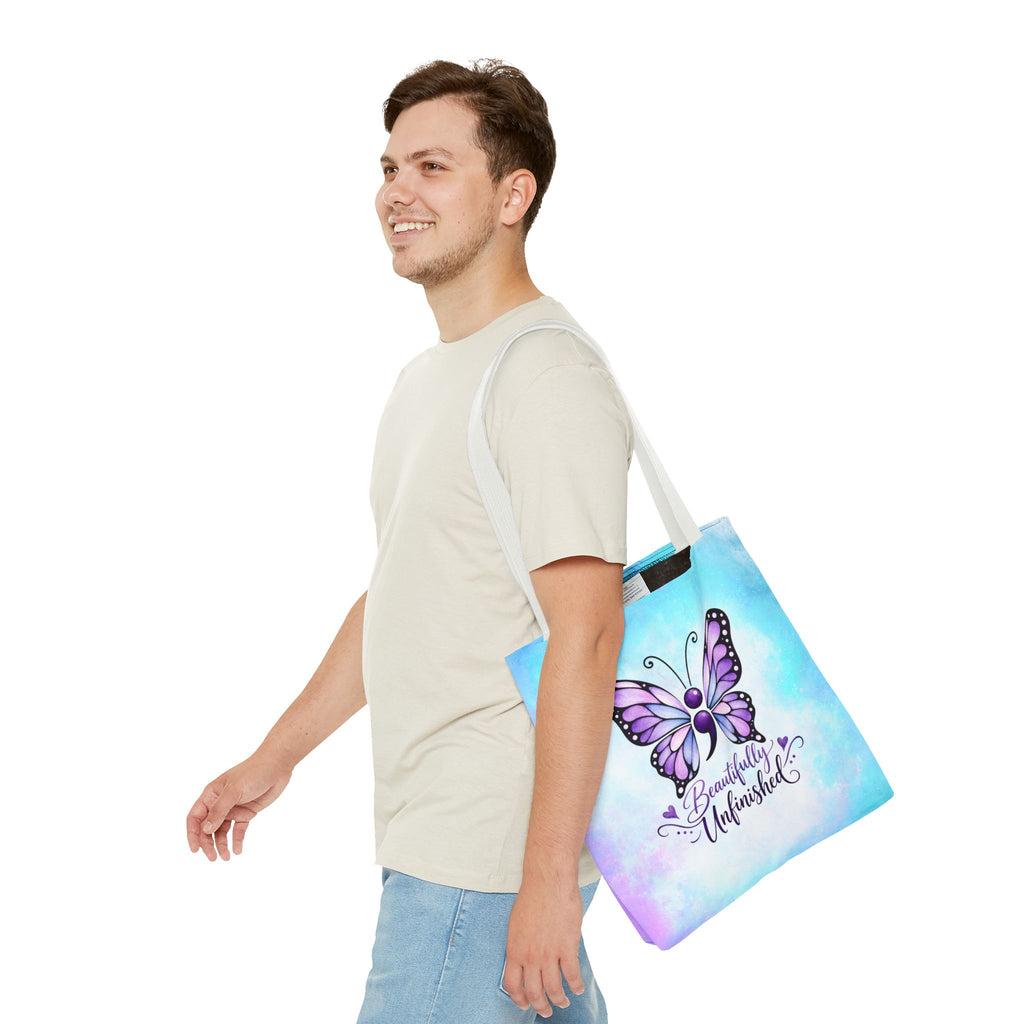 Beautifully Unfinished Semicolon Butterfly Suicide Awareness Tote Bag