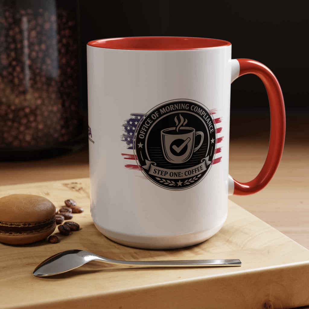 Office of Morning Compliance Coffee Mug – “Step One: Coffee” Official Seal Cup