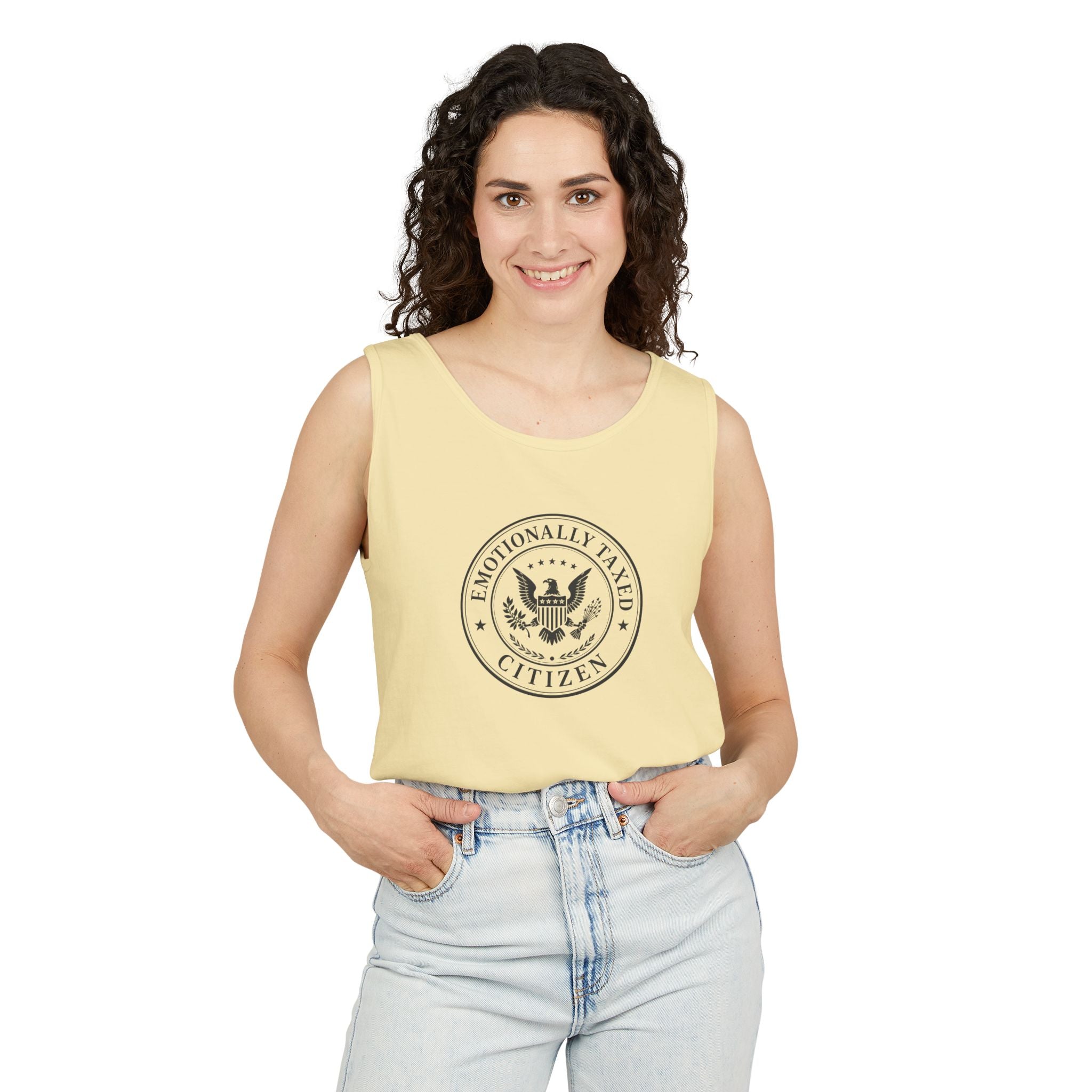 Emotionally Taxed Citizen Garment-Dyed Tank Top | Vintage Parody Cotton Tank