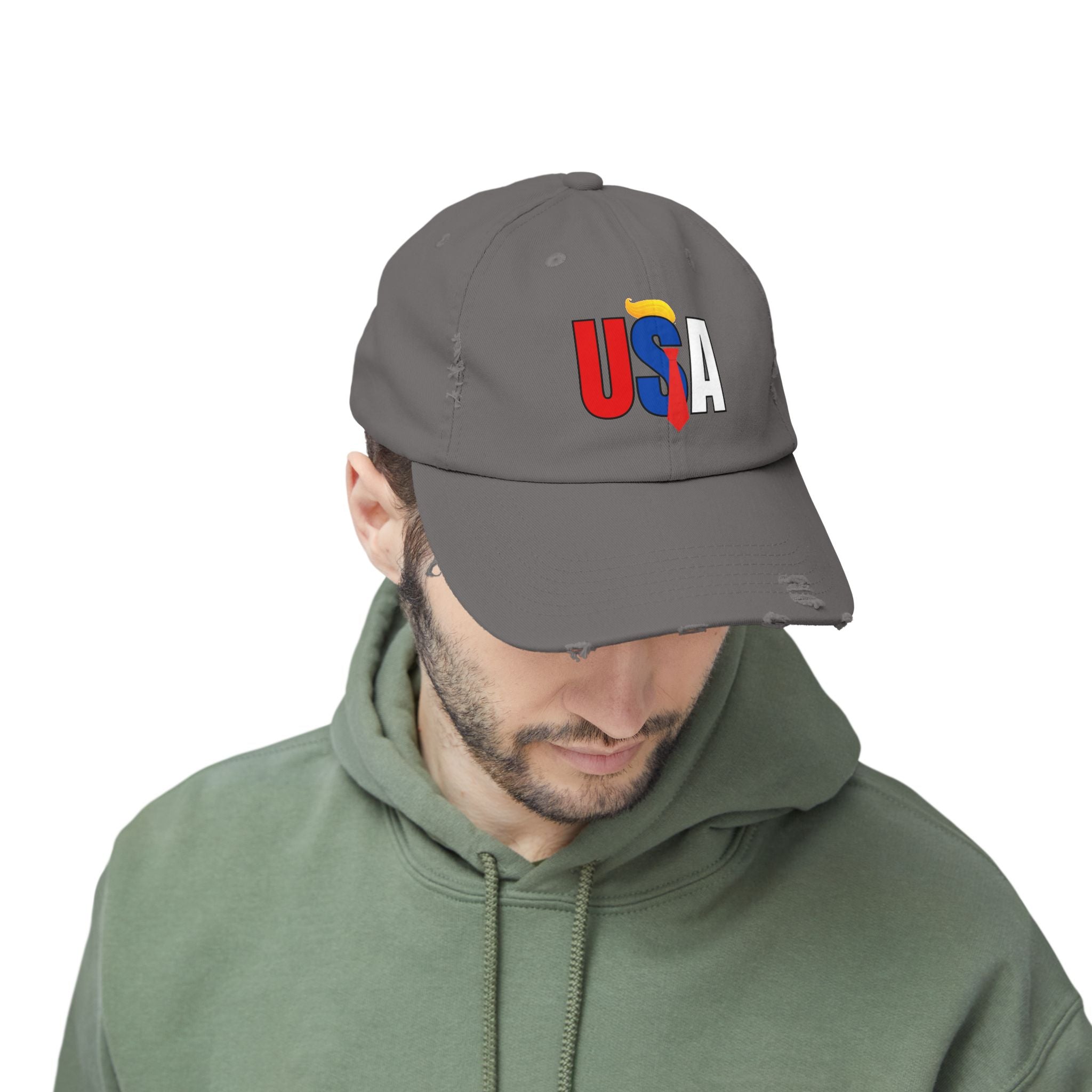 Unisex Trendy Distressed USA Cap