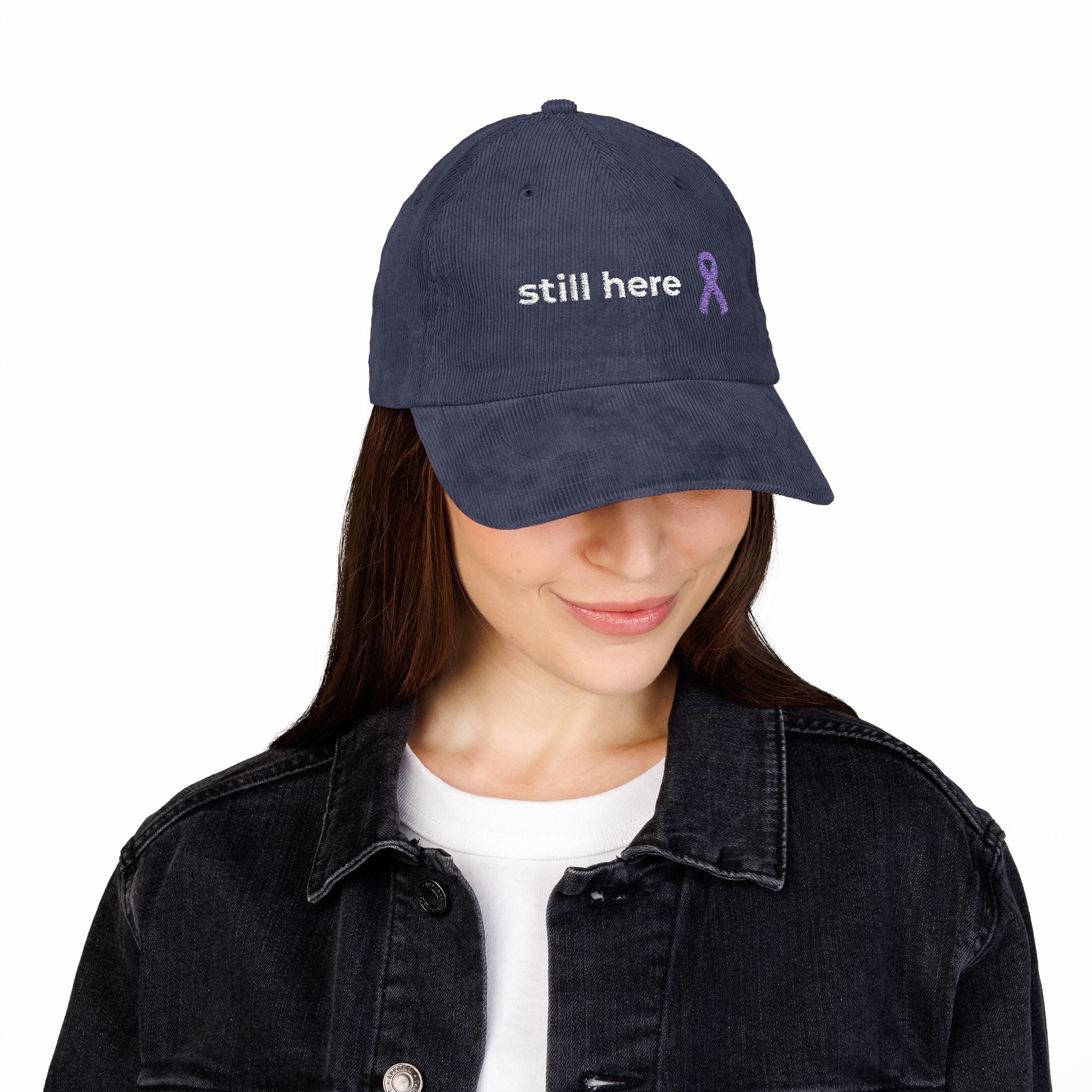 Still Here – Lavender Ribbon Embroidered Corduroy Cap