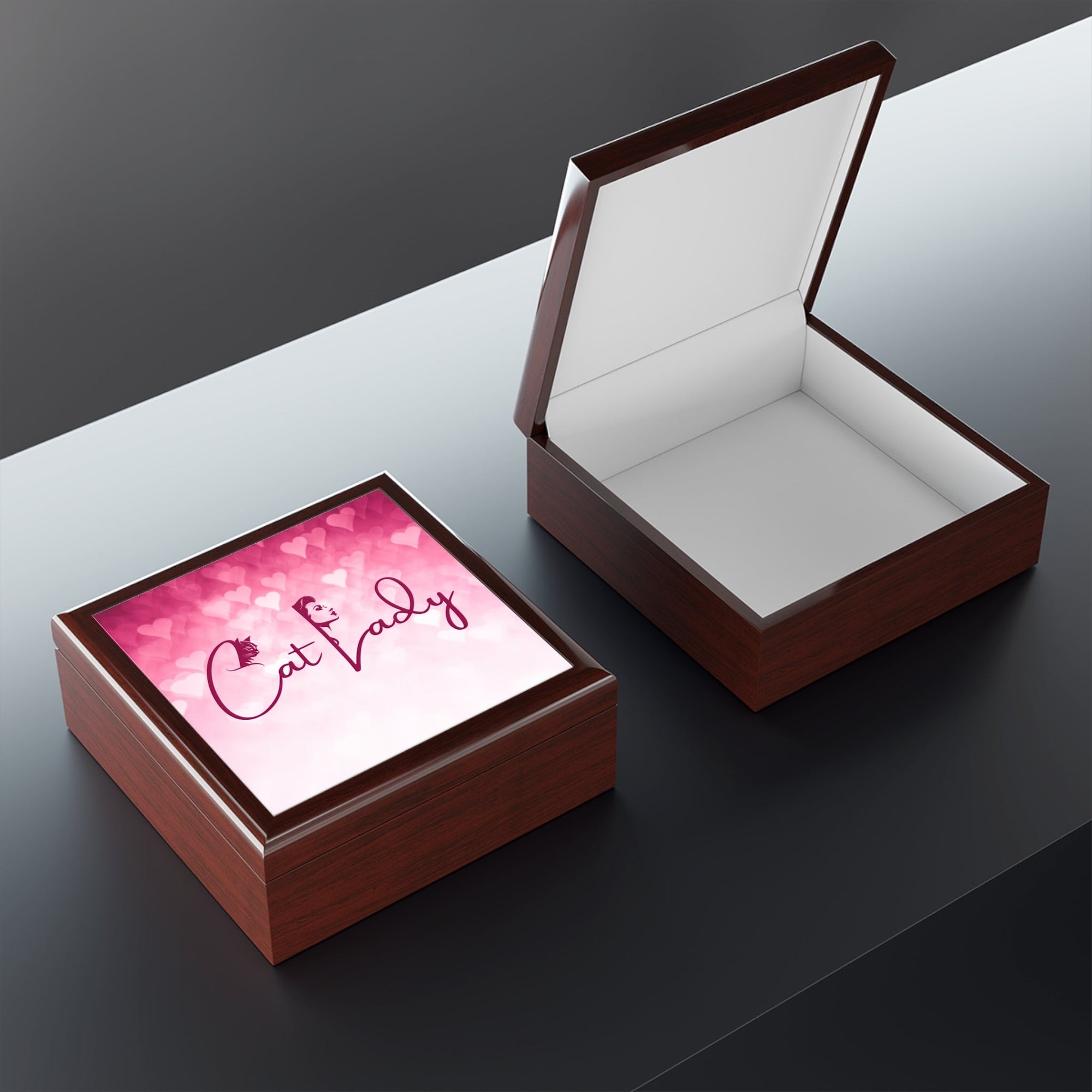 Cat Lady Hearts Jewelry Box - Perfect Gift for Cat Lovers Printify