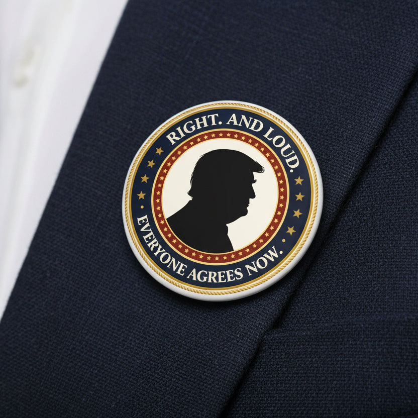 Right. And Loud. Everyone Agrees Now. – Political Parody Pinback Button