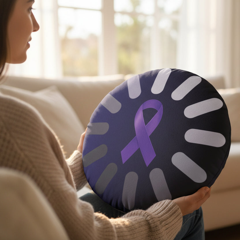 Buffering, Please Hold Shaped Pillow – Epilepsy Awareness Ribbon Design