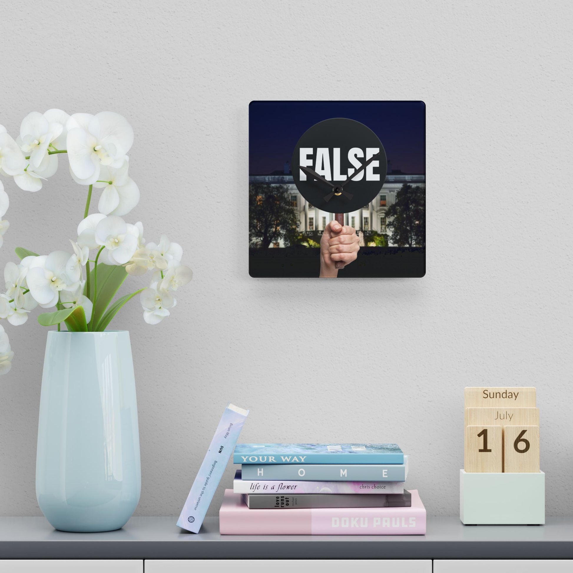 False Sign Bold Statement Acrylic Wall Clock Printify