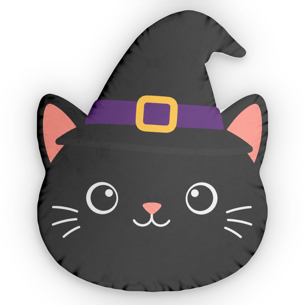 Kids Black Cat Witch Halloween Shaped Pillow | Double-Sided Plush Accent Pillow