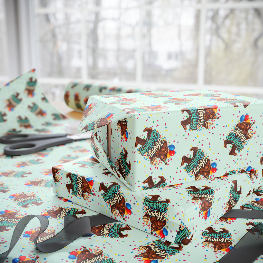 Happy Birthday Bigfoot Wrapping Paper | Sasquatch Birthday Gift Wrap