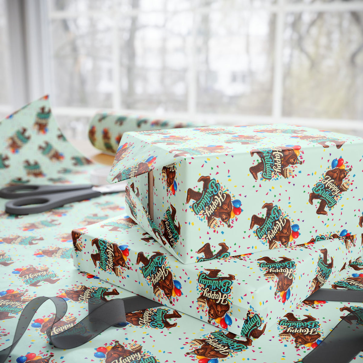 Happy Birthday Bigfoot Wrapping Paper | Sasquatch Birthday Gift Wrap