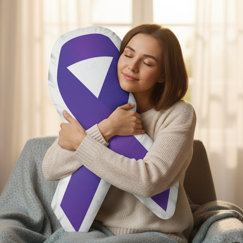 Photo depicting the ​Purple Ribbon Shaped Pillow from EpiAl's Shop.