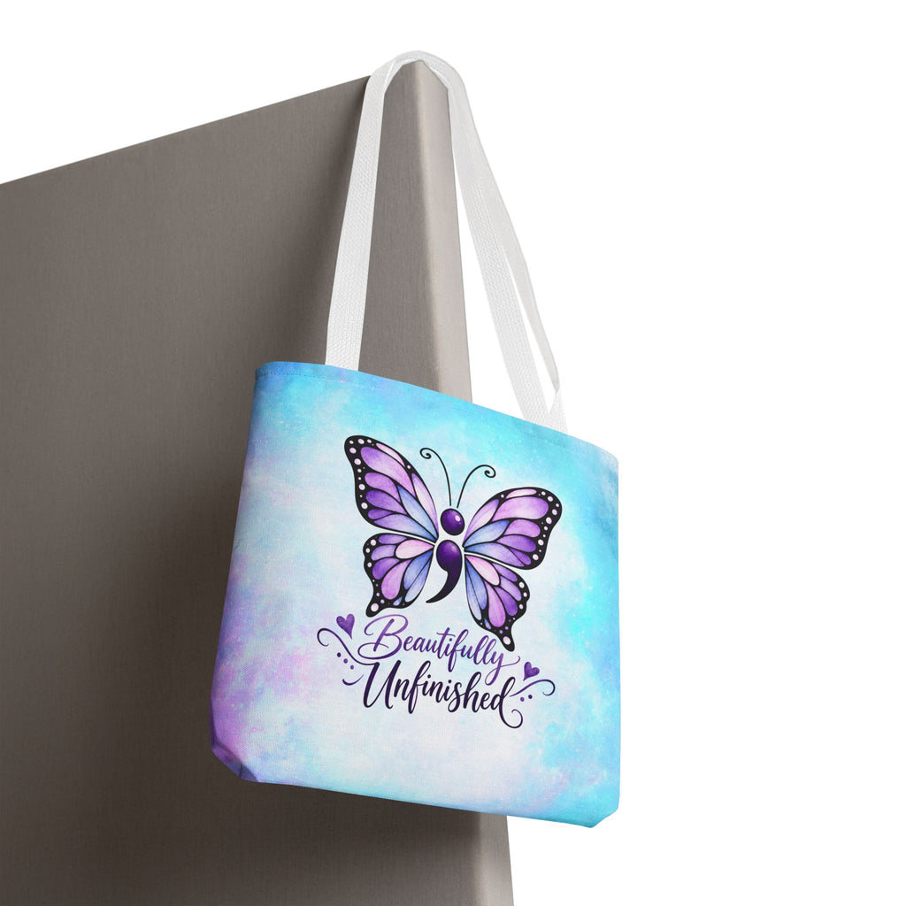 Beautifully Unfinished Semicolon Butterfly Suicide Awareness Tote Bag
