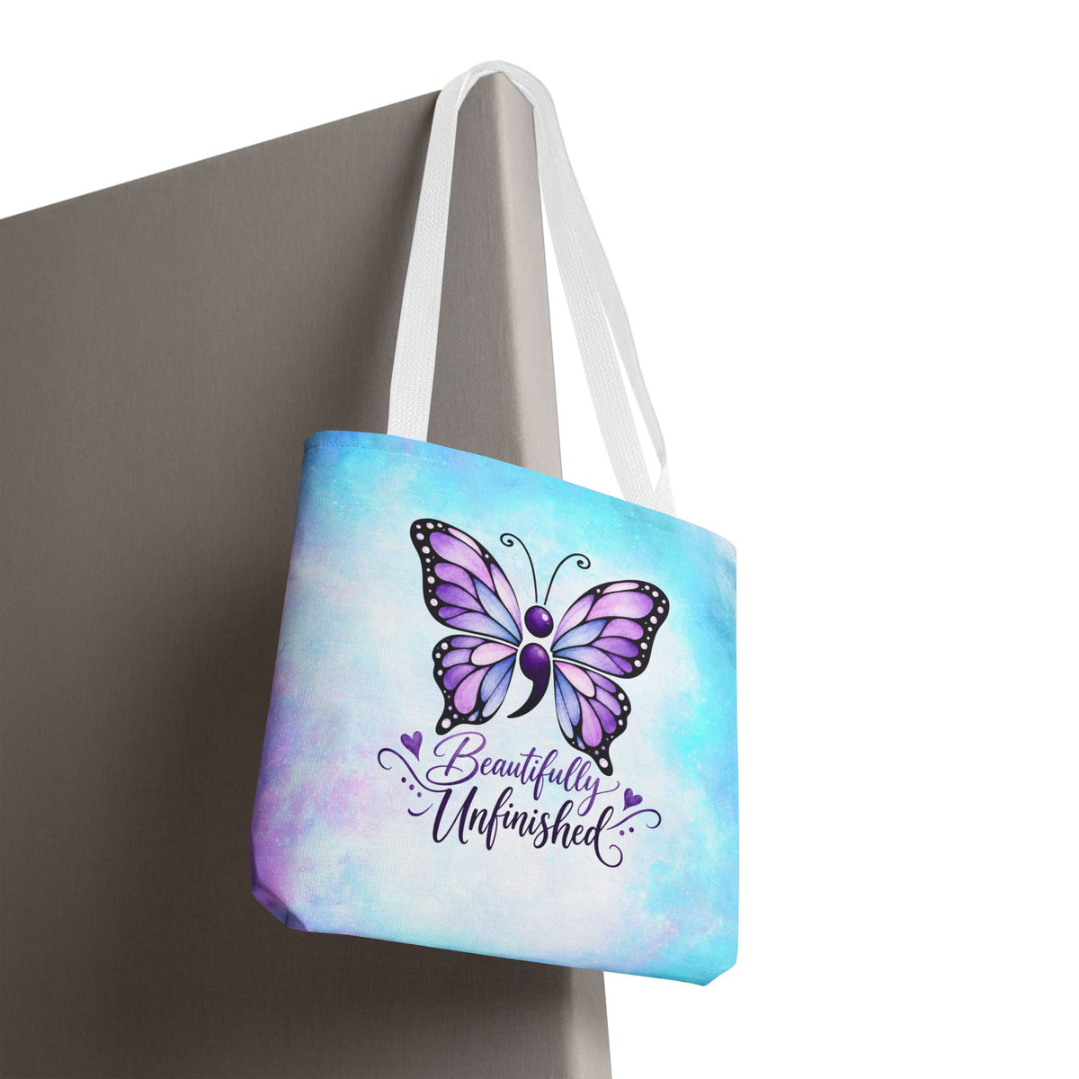 Beautifully Unfinished Semicolon Butterfly Suicide Awareness Tote Bag