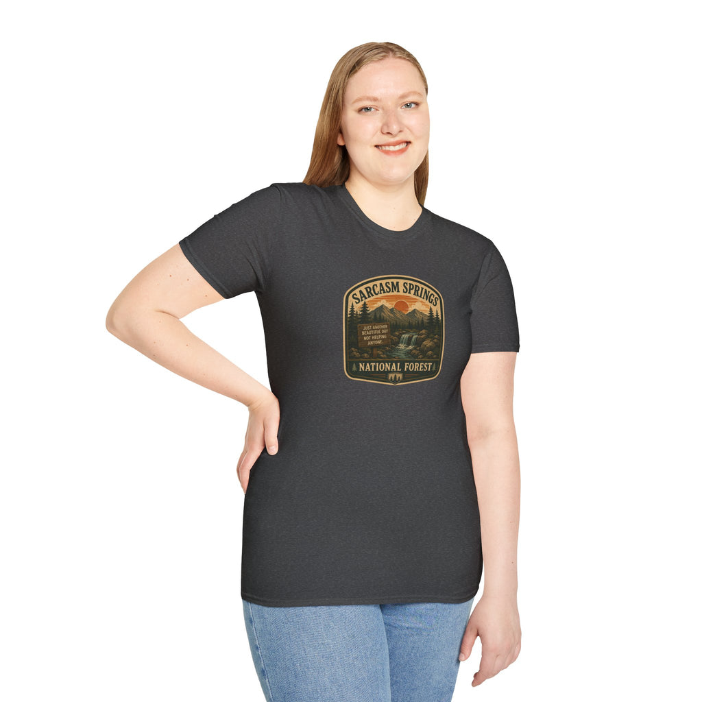 Sarcasm Springs National Forest Unisex T-Shirt | Funny Retro Outdoors Graphic Tee