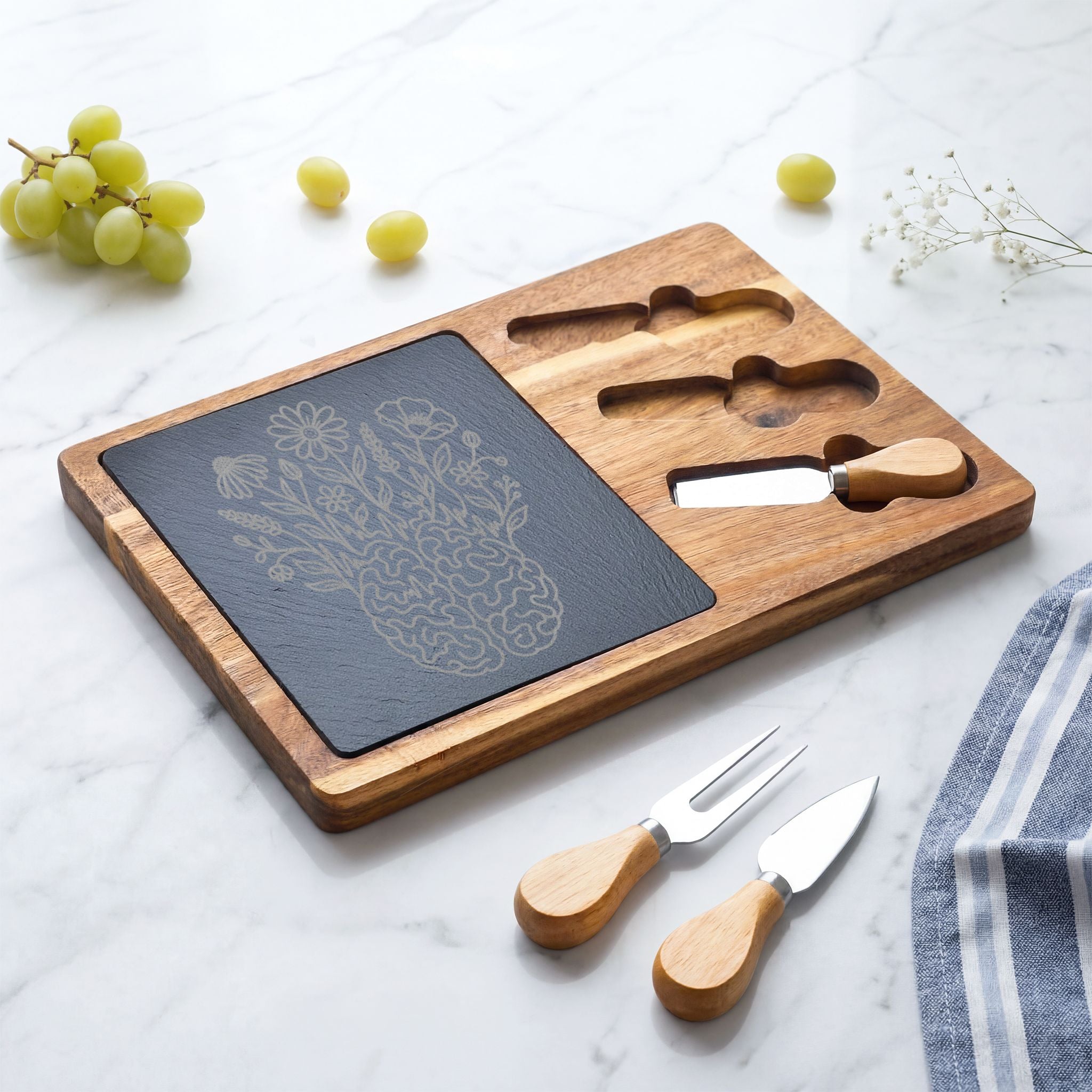 Electric Wildflower Epilepsy Awareness Acacia and Slate Charcuterie Board