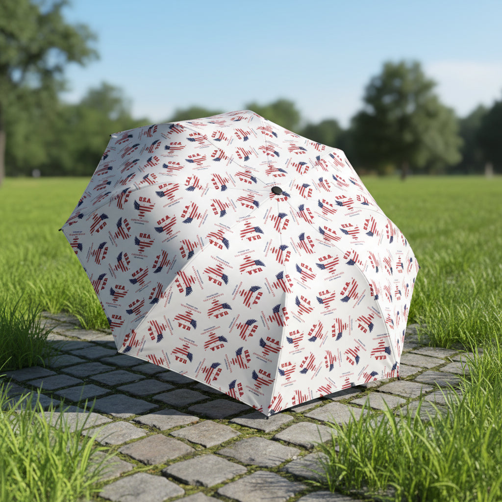 U.S.A. Chaos Pattern Umbrella – Compact Patriotic Rain Shield with Attitude