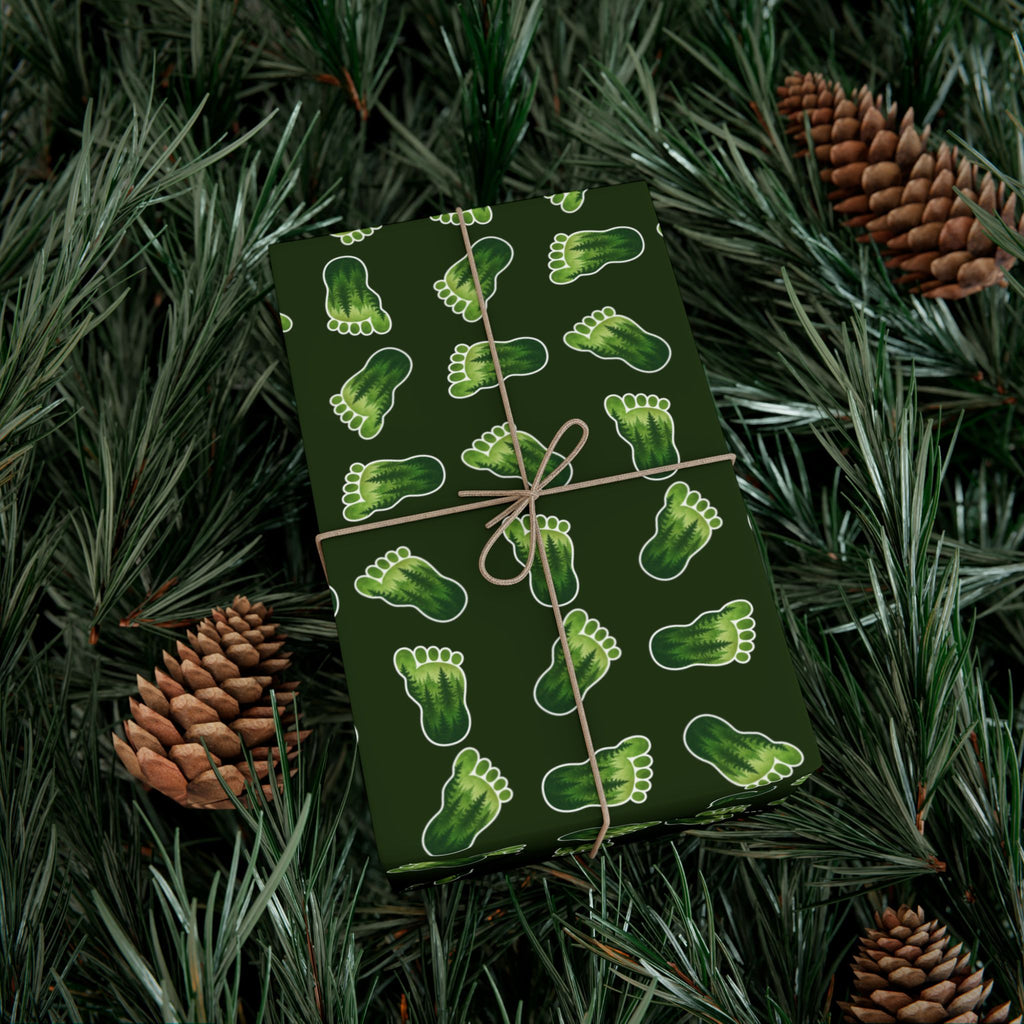 Bigfoot Footprint Wrapping Paper | Sasquatch Forest Gift Wrap | Cryptid All-Occasion Paper