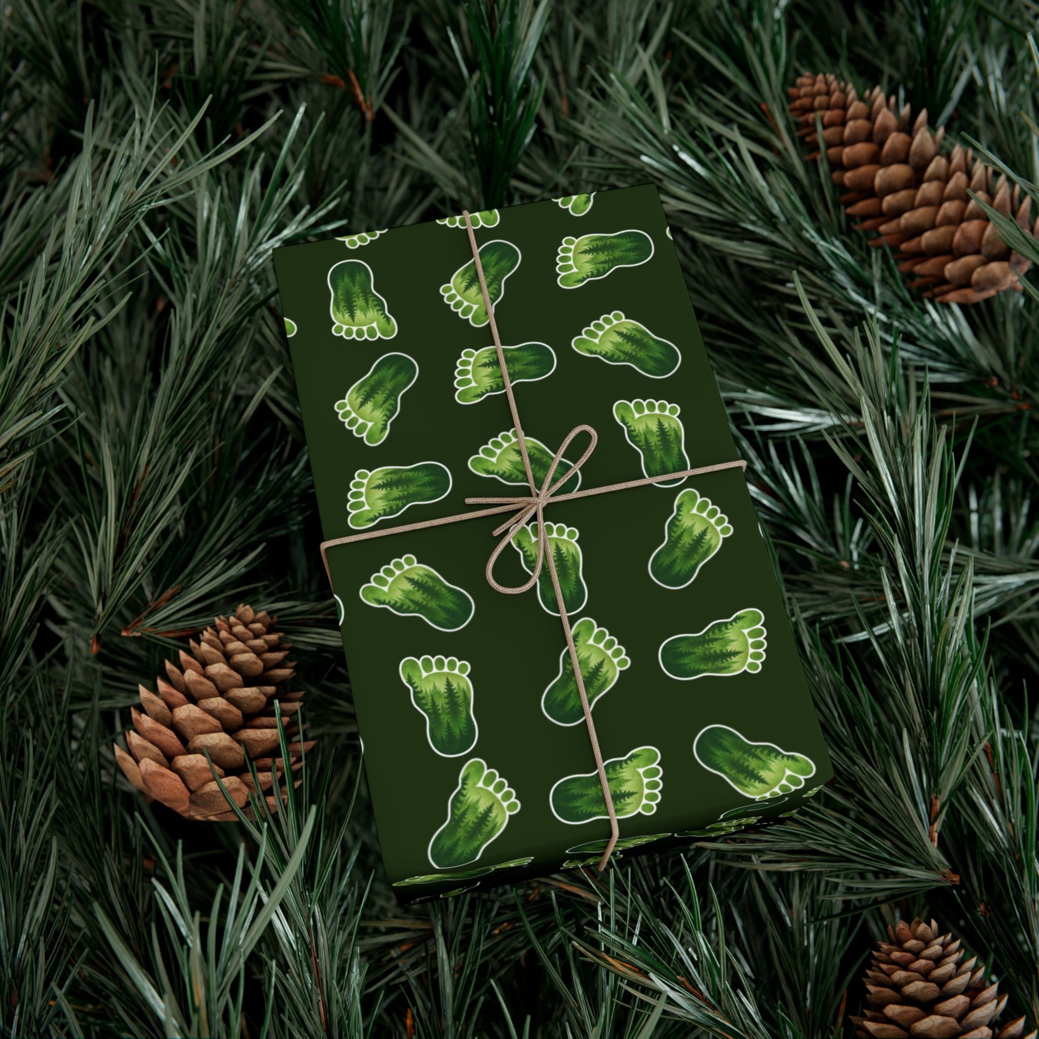 Bigfoot Footprint Wrapping Paper | Sasquatch Forest Gift Wrap | Cryptid All-Occasion Paper