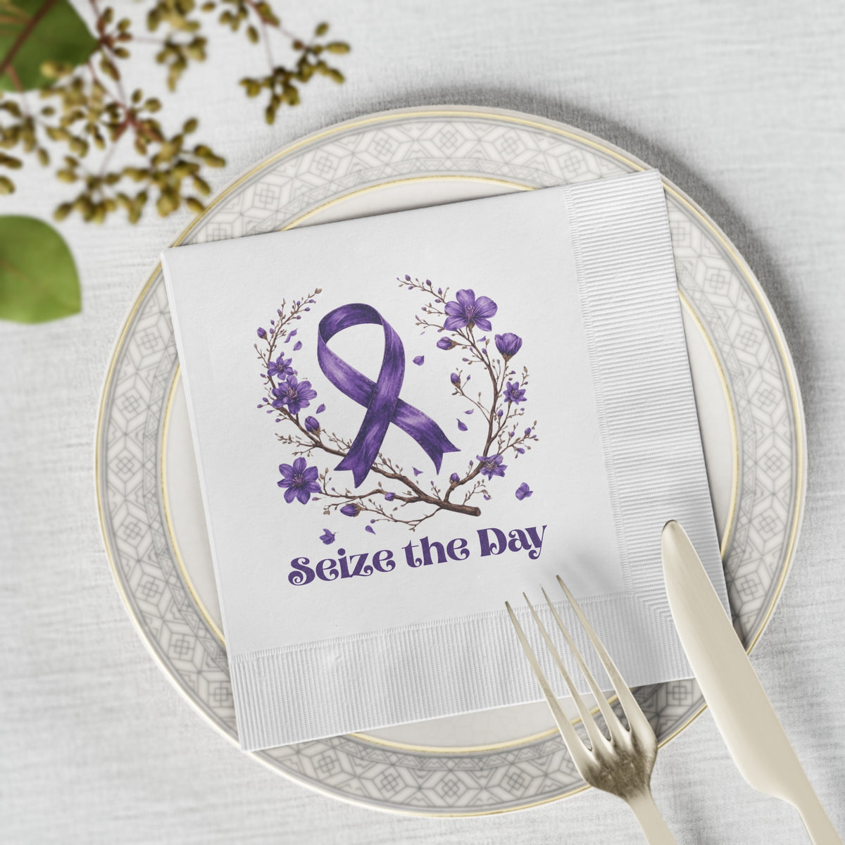 Purple Floral Seize the Day Napkins – Perfect for Celebrations