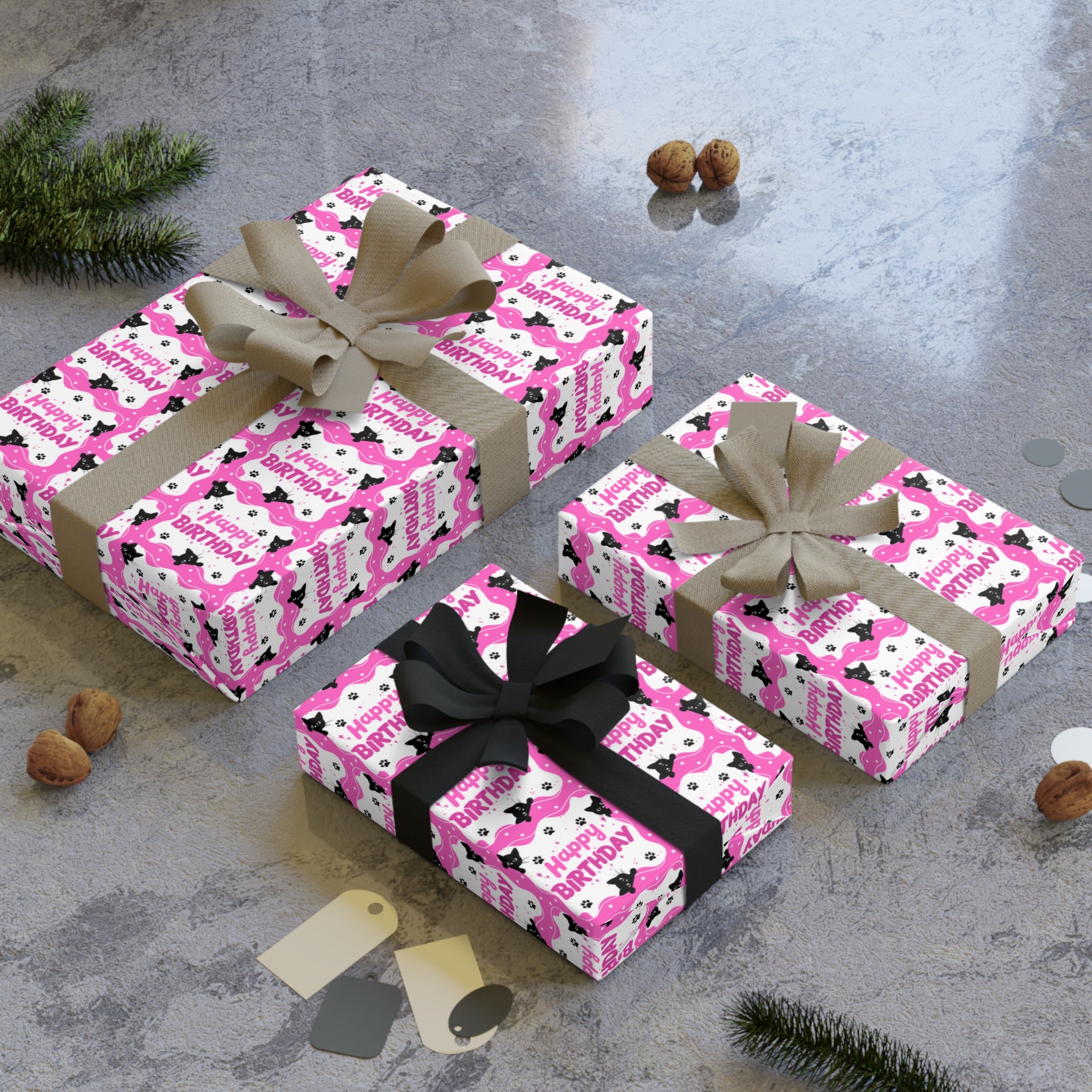 Pink Peeky Kitty Birthday Gift Wrapping Paper Rolls, 1pc - EpiAl's Shop