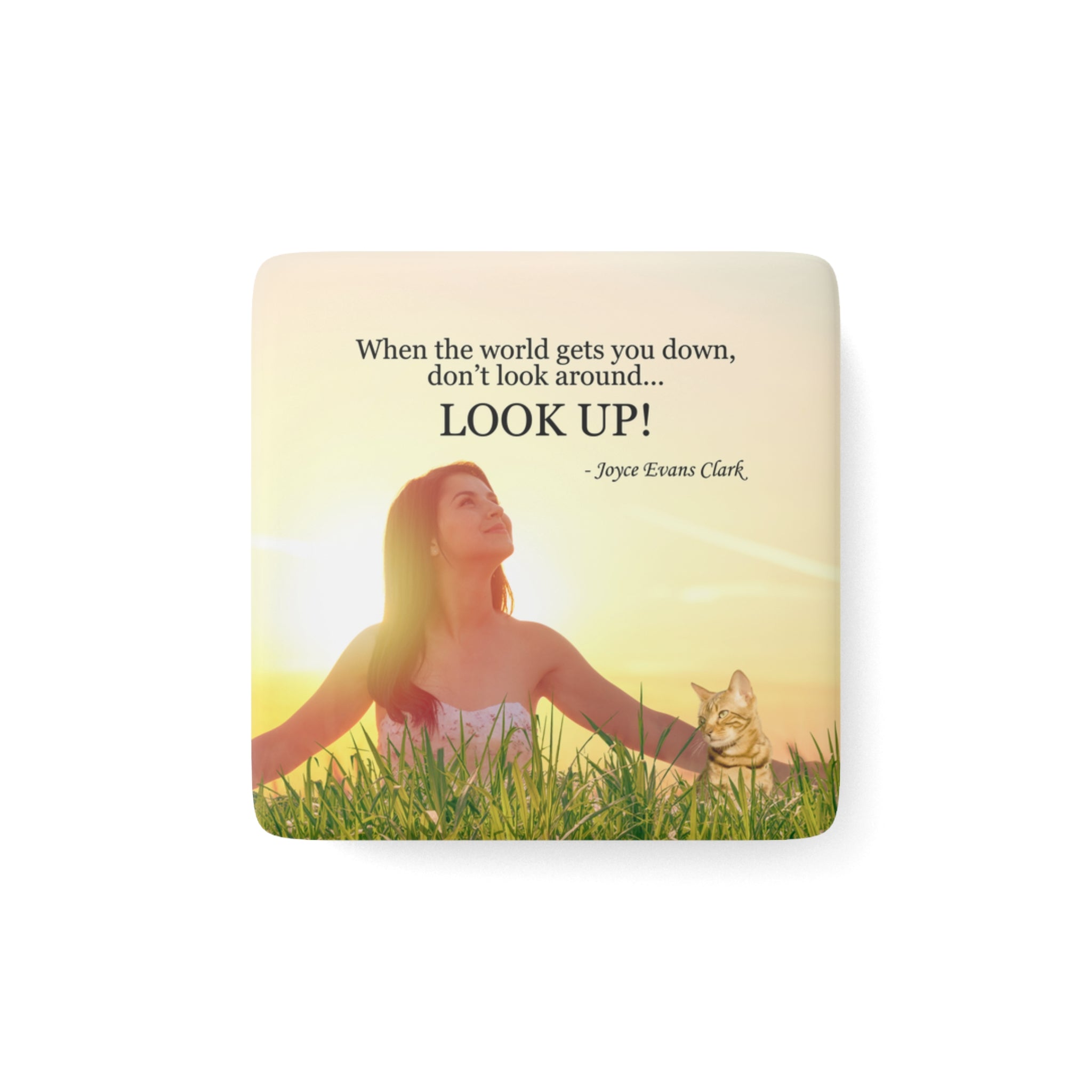 Photo depicting the ​Don't Look Around - Look Up Magnet, Square from EpiAl's Shop.