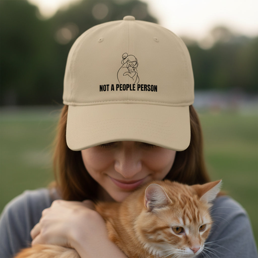 “Not a People Person” Cat Line Art Hat – Low Profile Cotton Cap (Unbothered Edition)