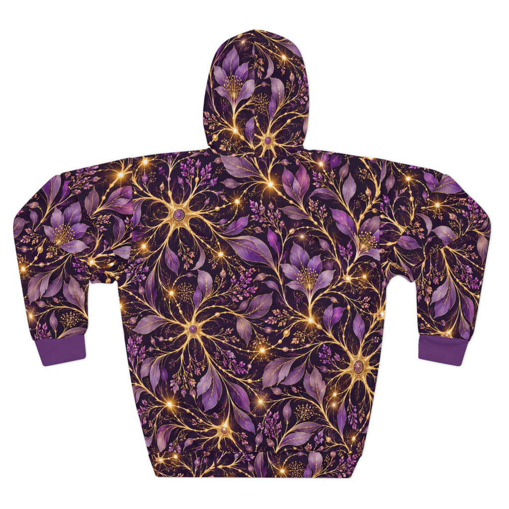 Beautifully Miswired Midnight Bloom All-Over Print Hoodie | Purple Neuron & Botanical Design