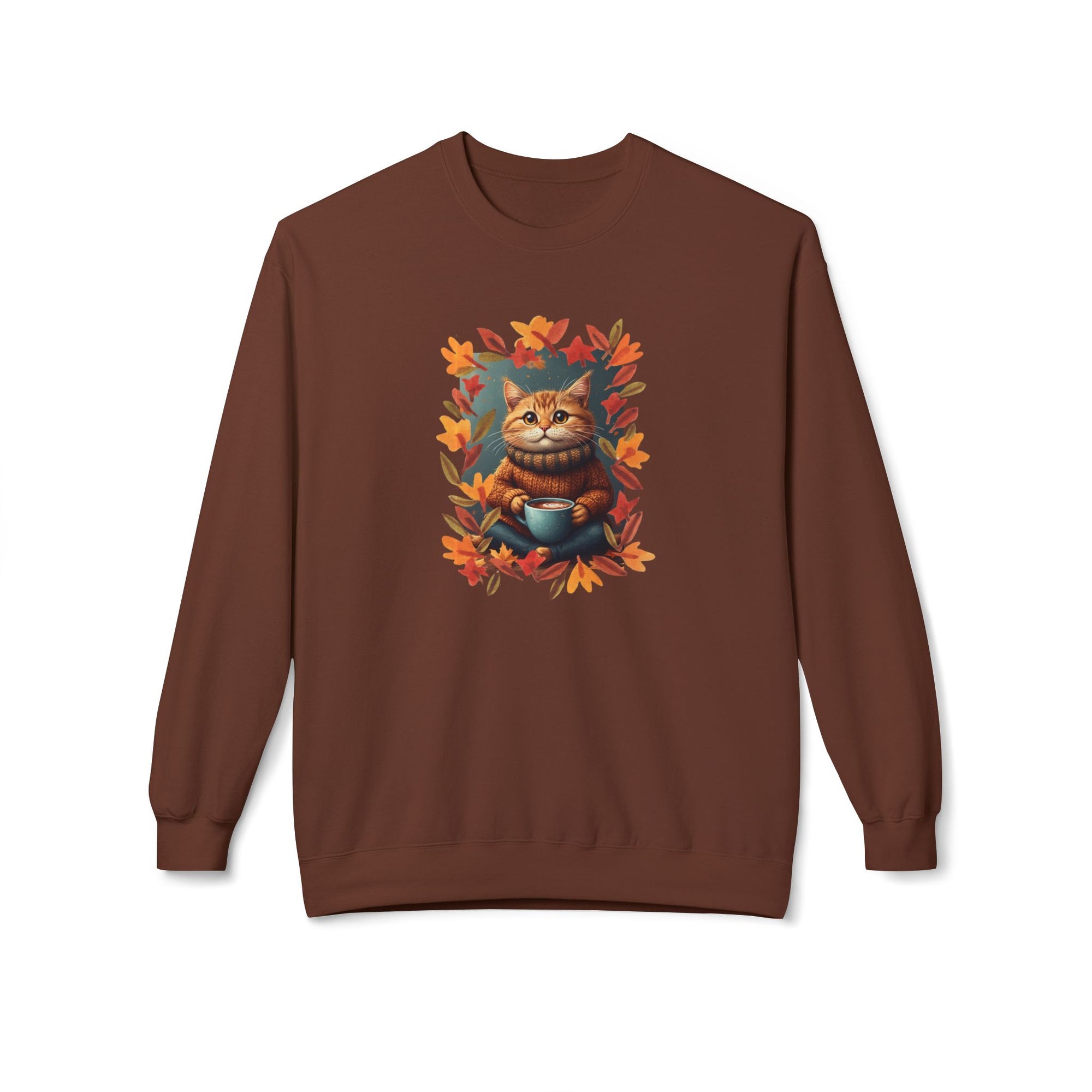 Whimsical Fall Fleece Kitty Sweatshirt, Cozy Autumn Apparel