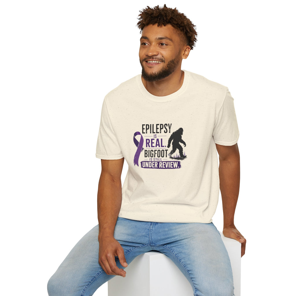 Epilepsy Awareness T-Shirt — "Epilepsy is Real" Purple Ribbon Bigfoot Design