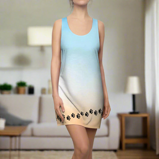 Paw Print Women's Racerback Dress - Beach Vibes for CatLovers Printify