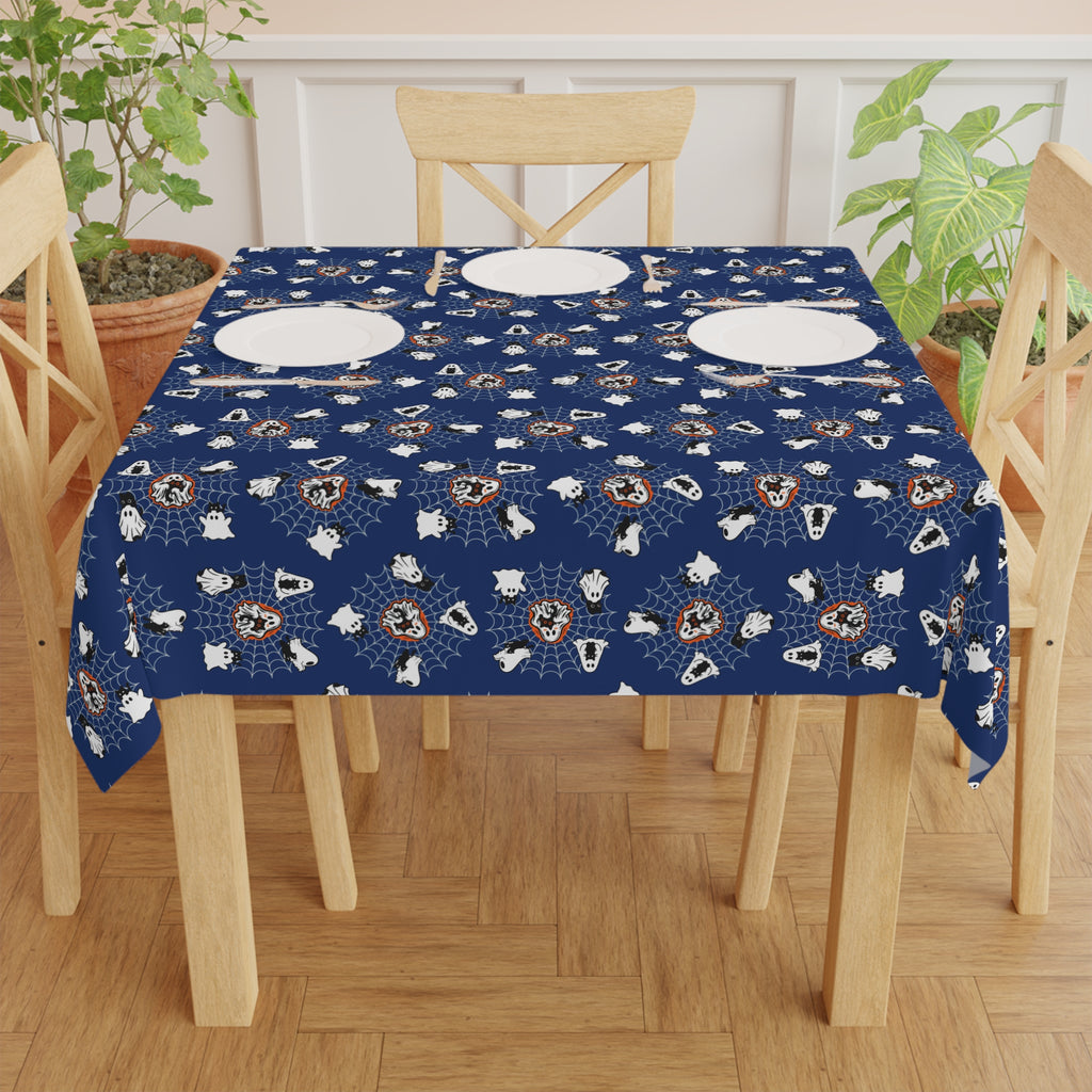 Ghost Cat Spiderweb Halloween Tablecloth | Navy Spooky Cat Table Decor