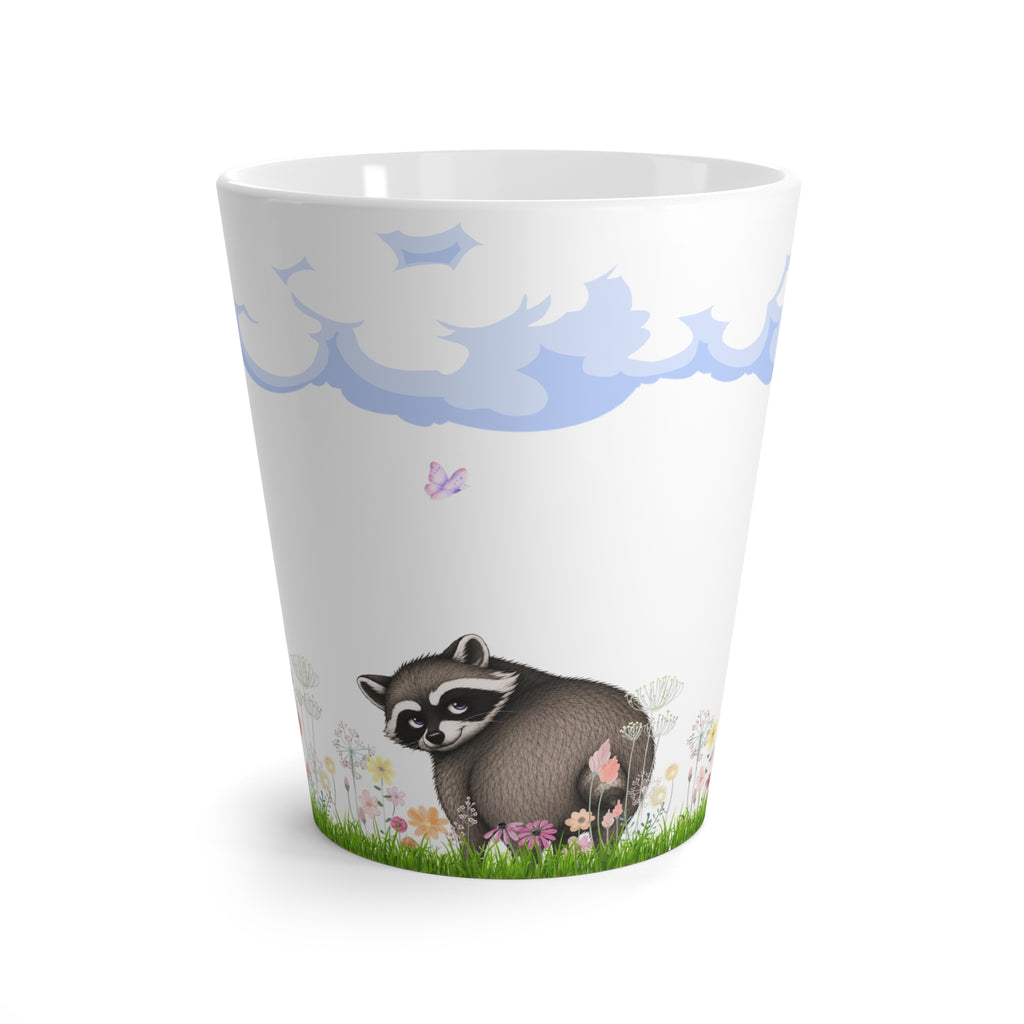 Jimothy’s Wildflower Morning 12 oz Latte Mug – Whimsical Raccoon Coffee Cup