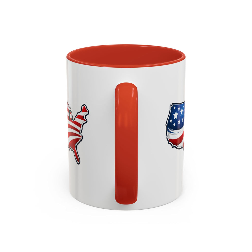 USA Map Patriotic Coffee Mug | Red Handle & Interior