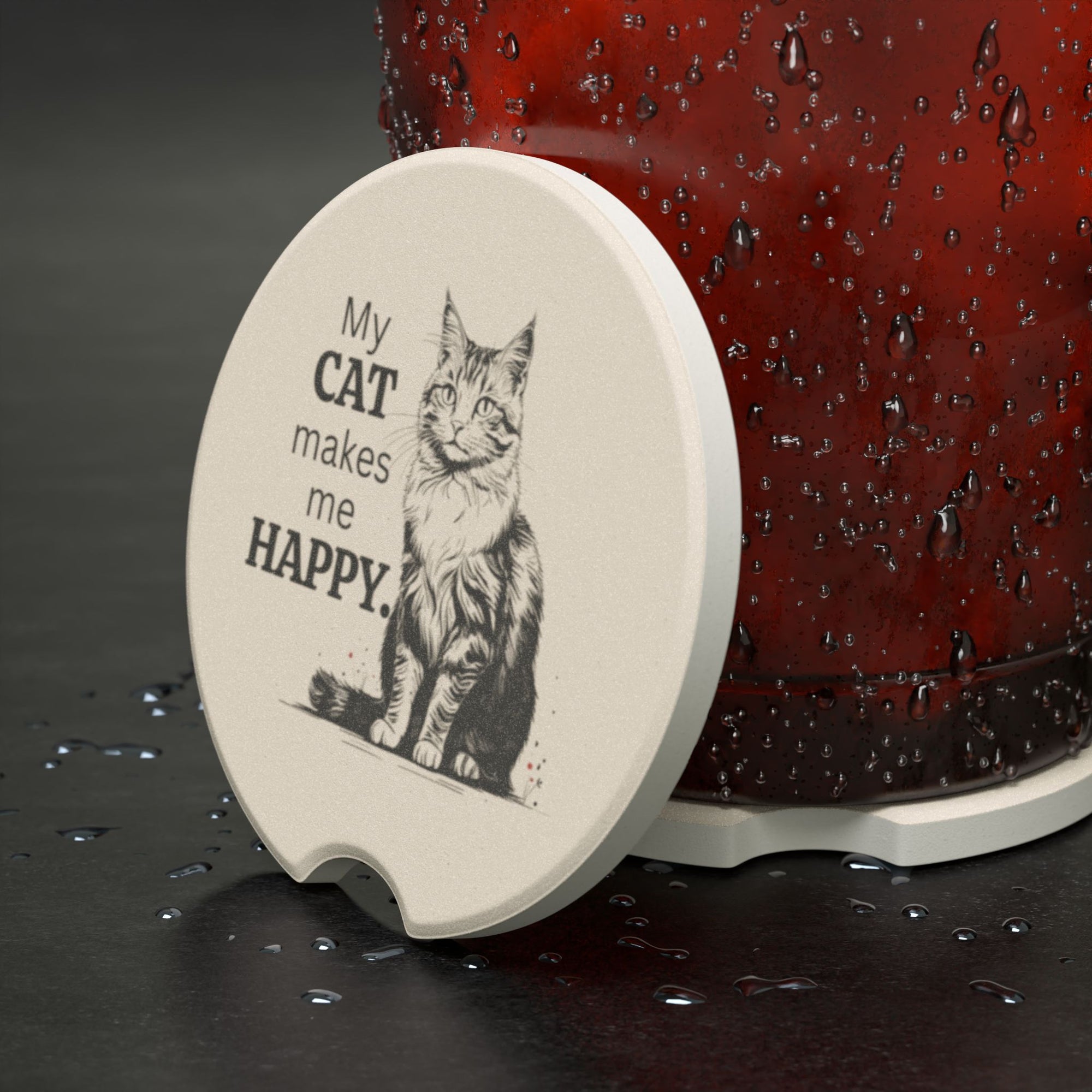 My Cat Makes Me Happy Soapstone Car Coaster