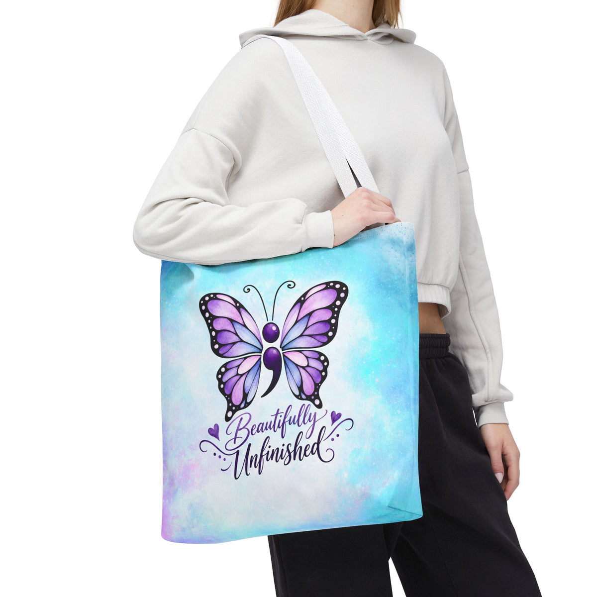 Beautifully Unfinished Semicolon Butterfly Suicide Awareness Tote Bag