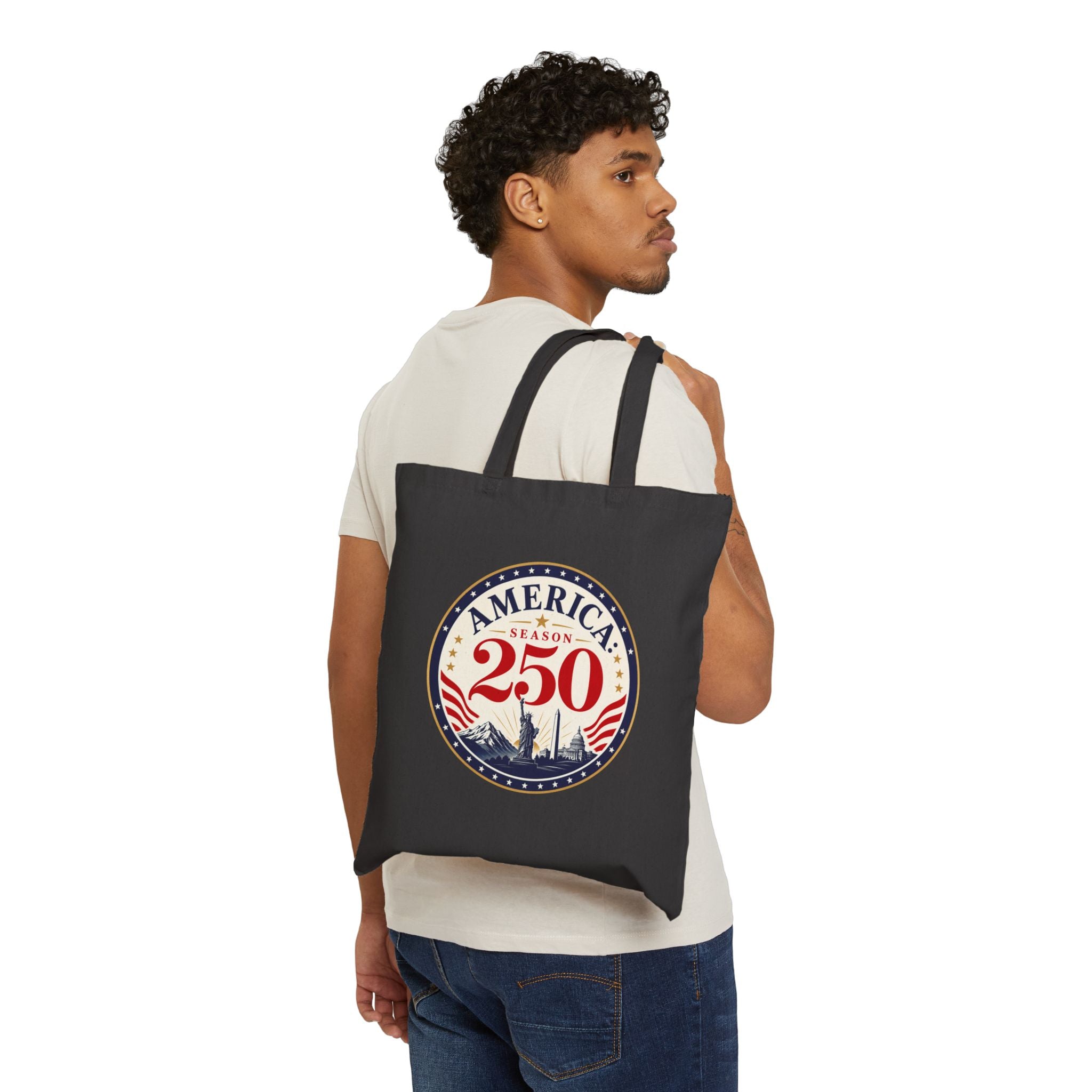 America: Season 250 Patriotic Canvas Tote Bag | USA Anniversary Carryall